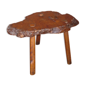 Tripod coffee table in elm burl