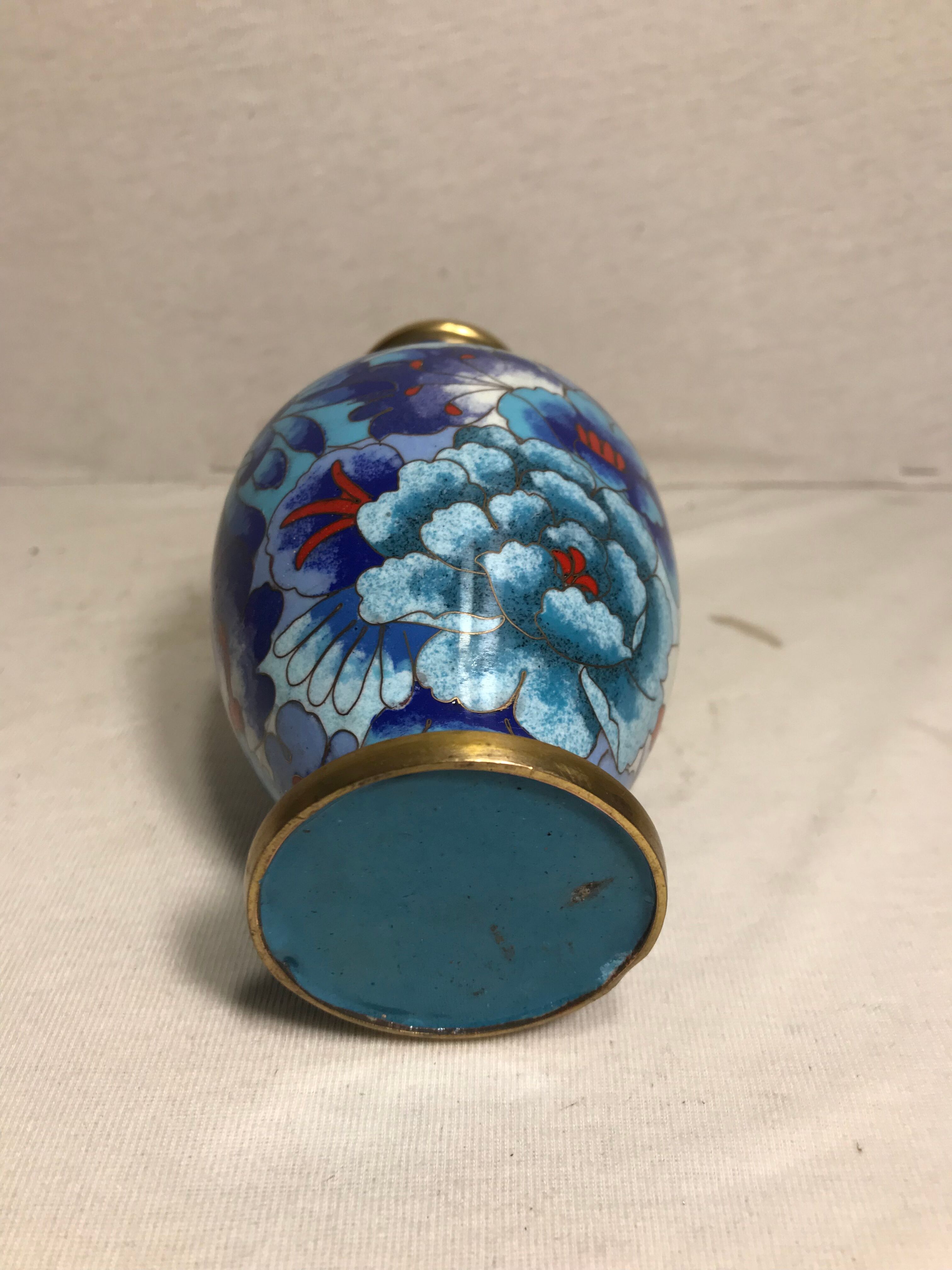 Old brass enameled flowers drawings cloisonné Vase Decoration Vintage