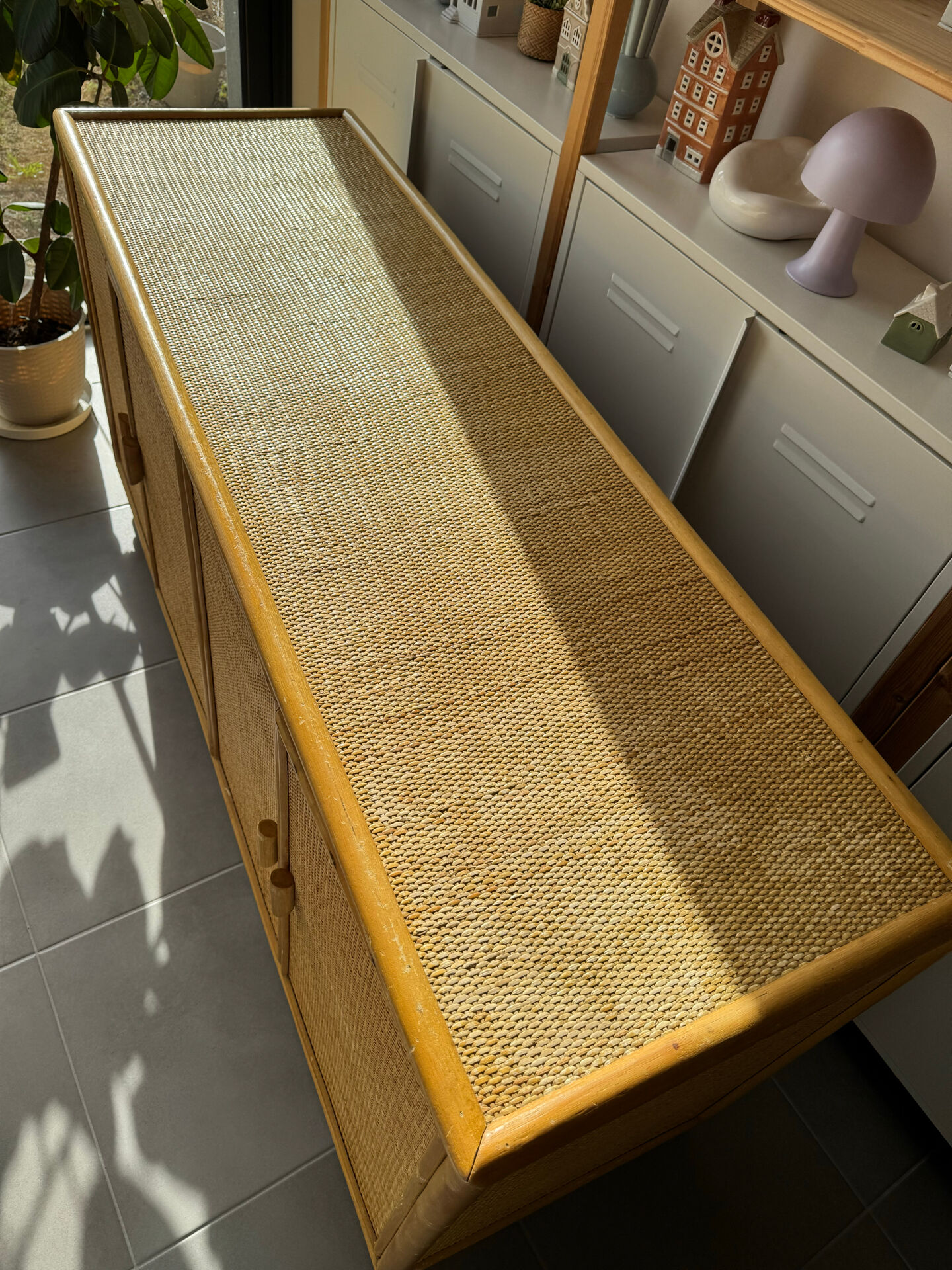 Sideboard wood wicker caning rattan