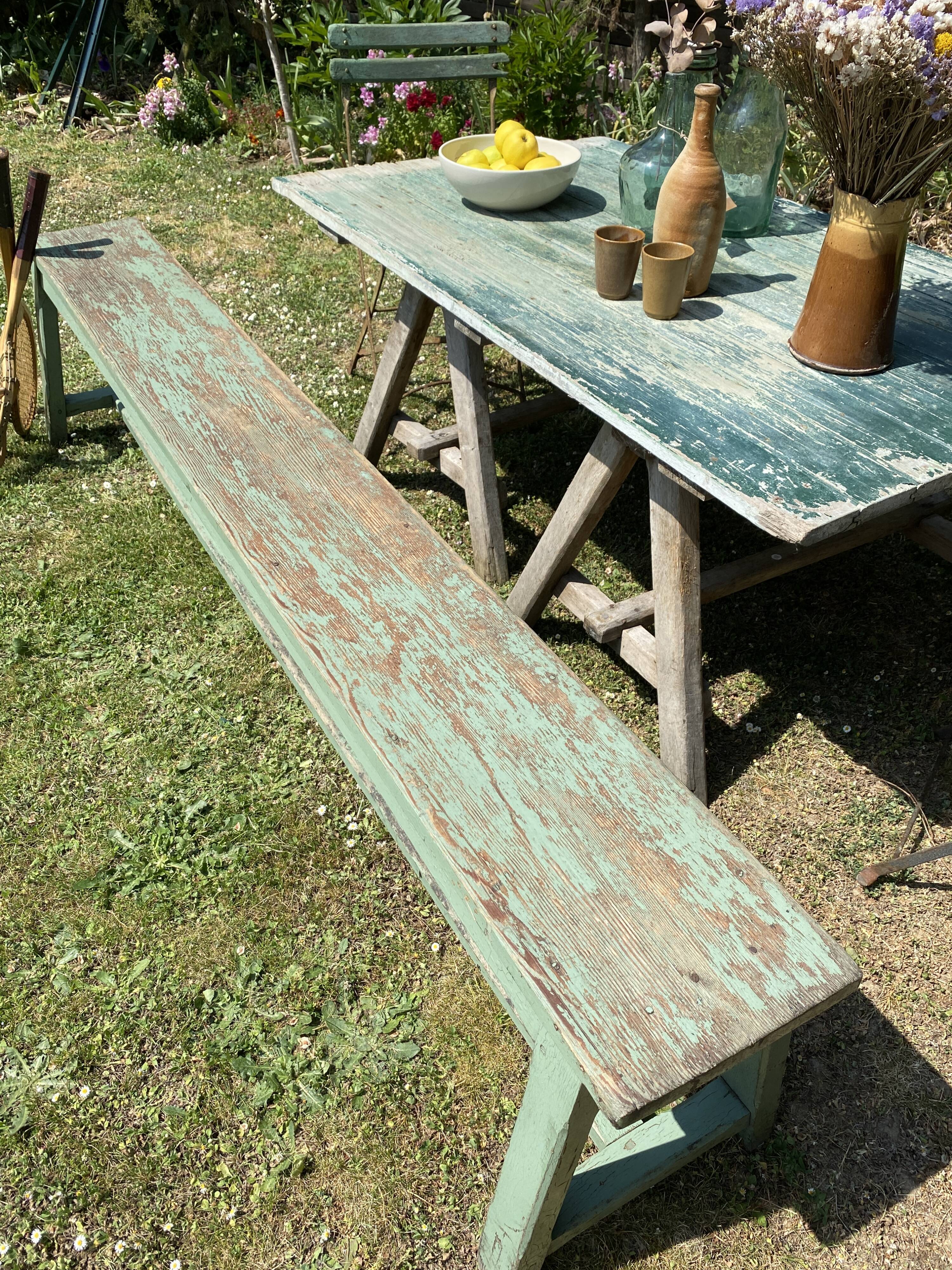 Old solid wood farmhouse bench