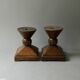 Pair of solid wood candlesticks, sculpted, brutalist