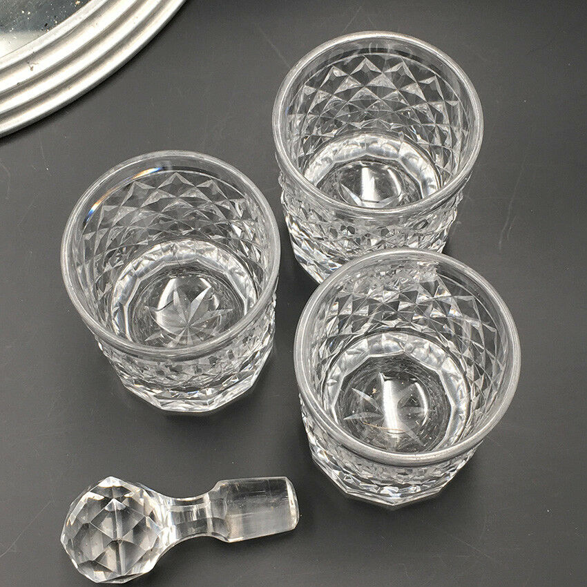 Carafe with 3 liquor glasses and art deco mirror tray