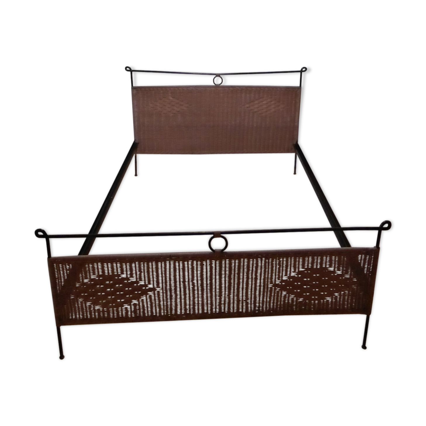 Black metal and rattan bed frame