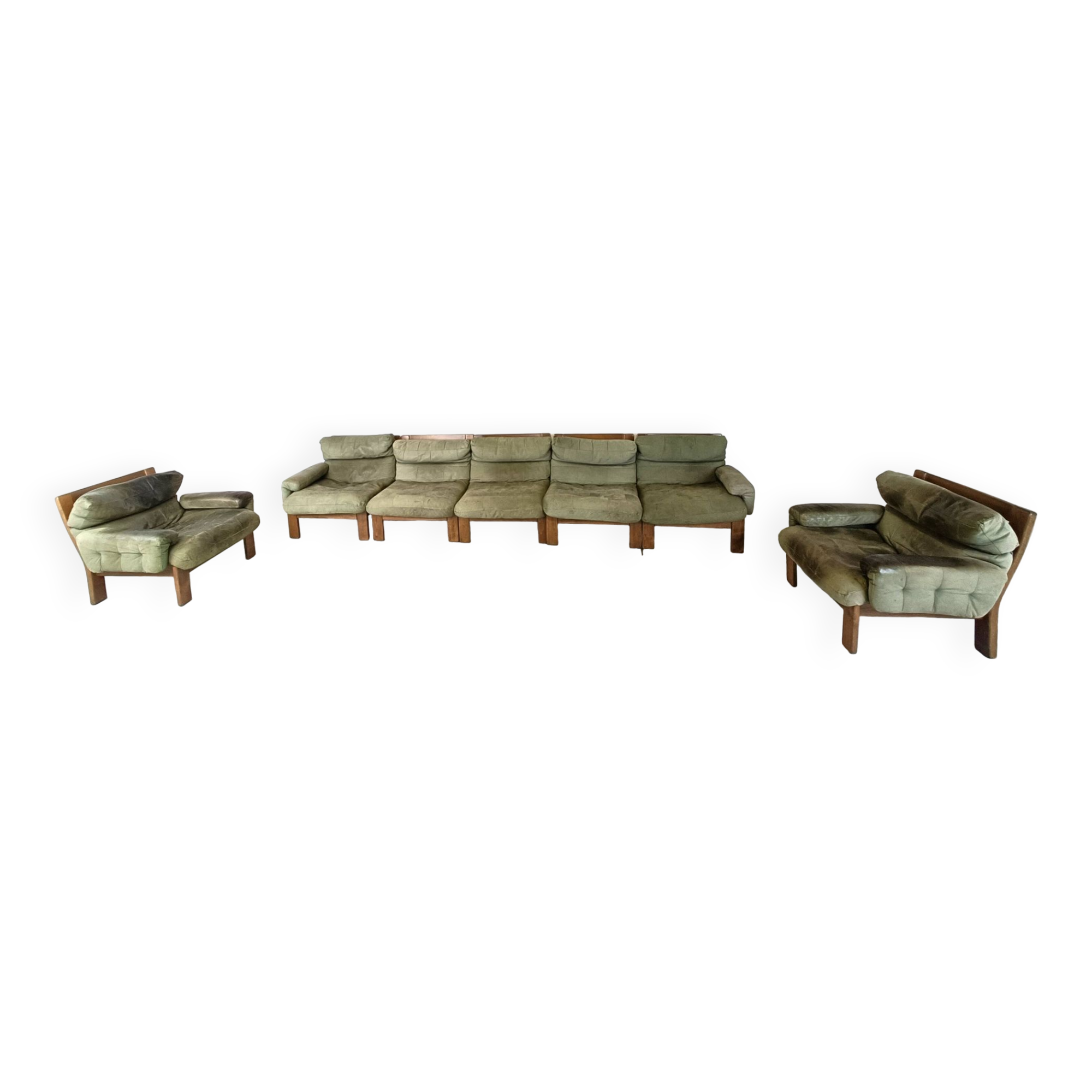 Vintage modular green leather sofa, 1960s