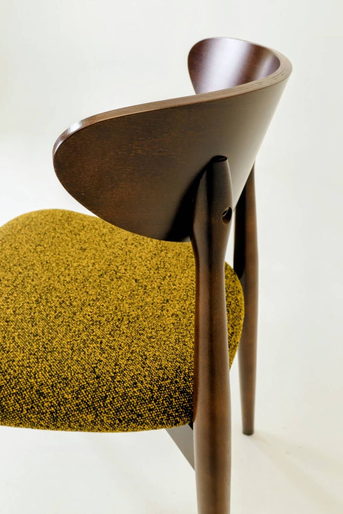 Set of 6 Modern Beech Wood Dining Chair, Yellow Bouclè, Dark Wood