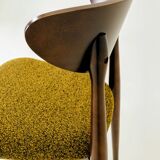 Set of 6 Modern Beech Wood Dining Chair, Yellow Bouclè, Dark Wood