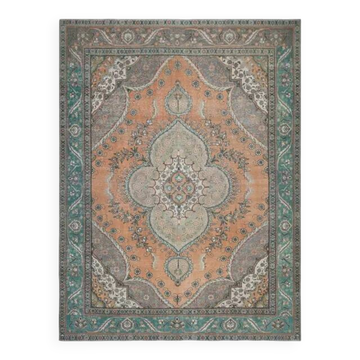 1970s Vintage Persian Handmade Wool Cotton Orange Area Rug 278x343