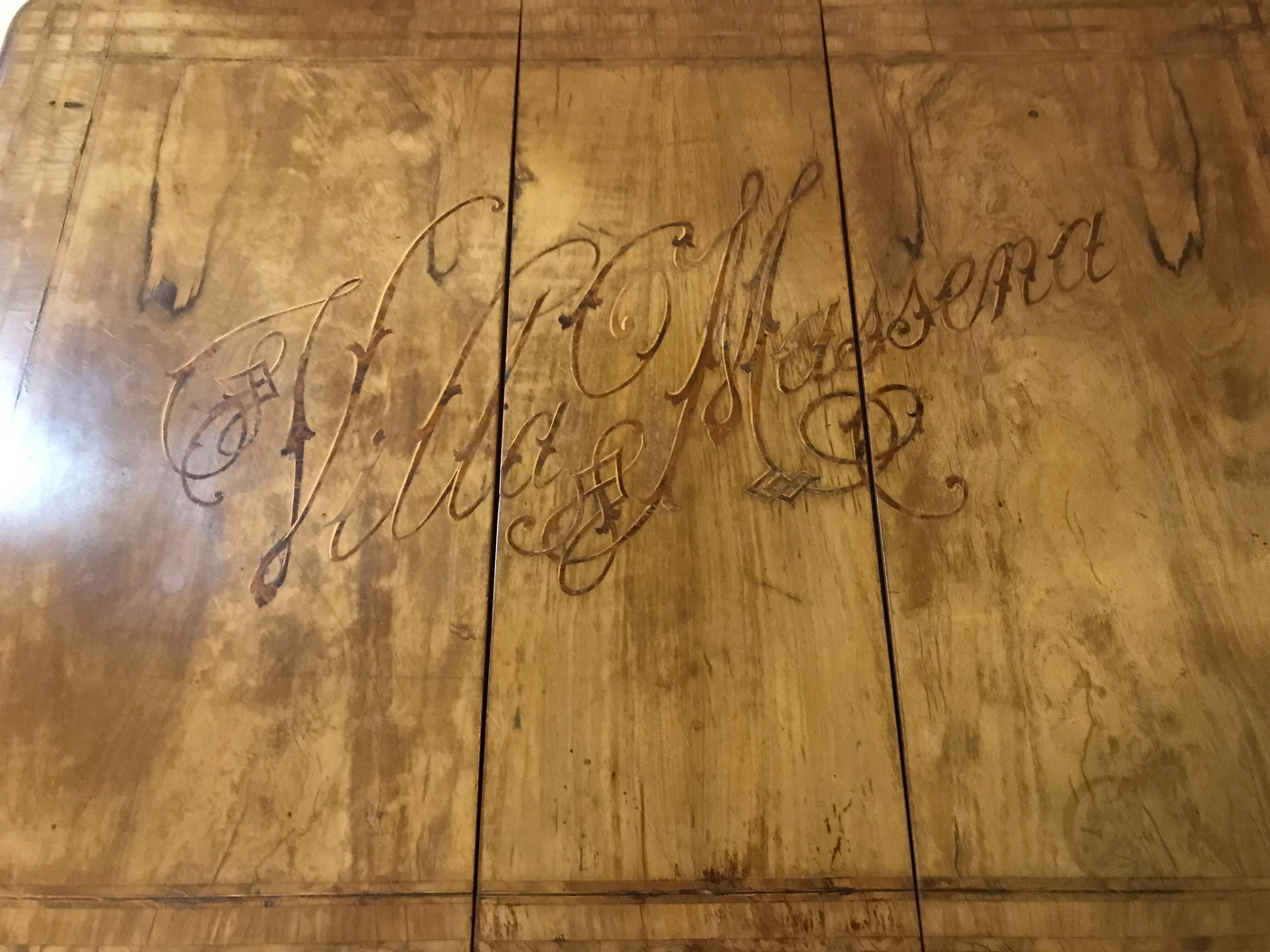 Napoleon iii walnut shutter table with marquetry villa massena nineteenth era