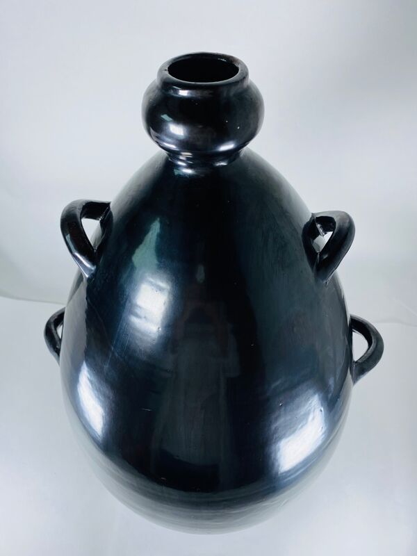 Jarre Potiche céramique noire métalique poterie 1950