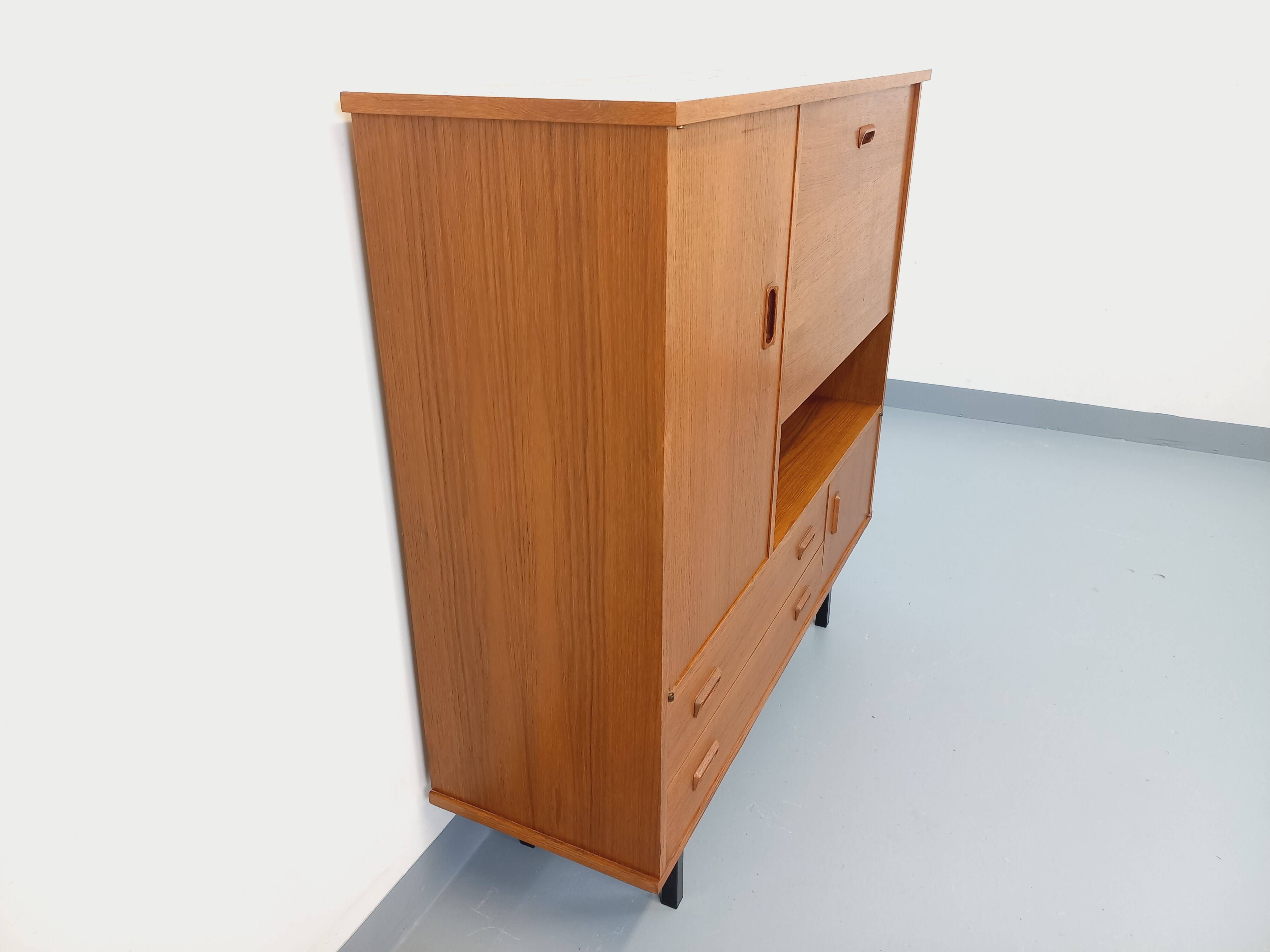 Vintage Scandinavian style secretary bookshelf storage furniture.