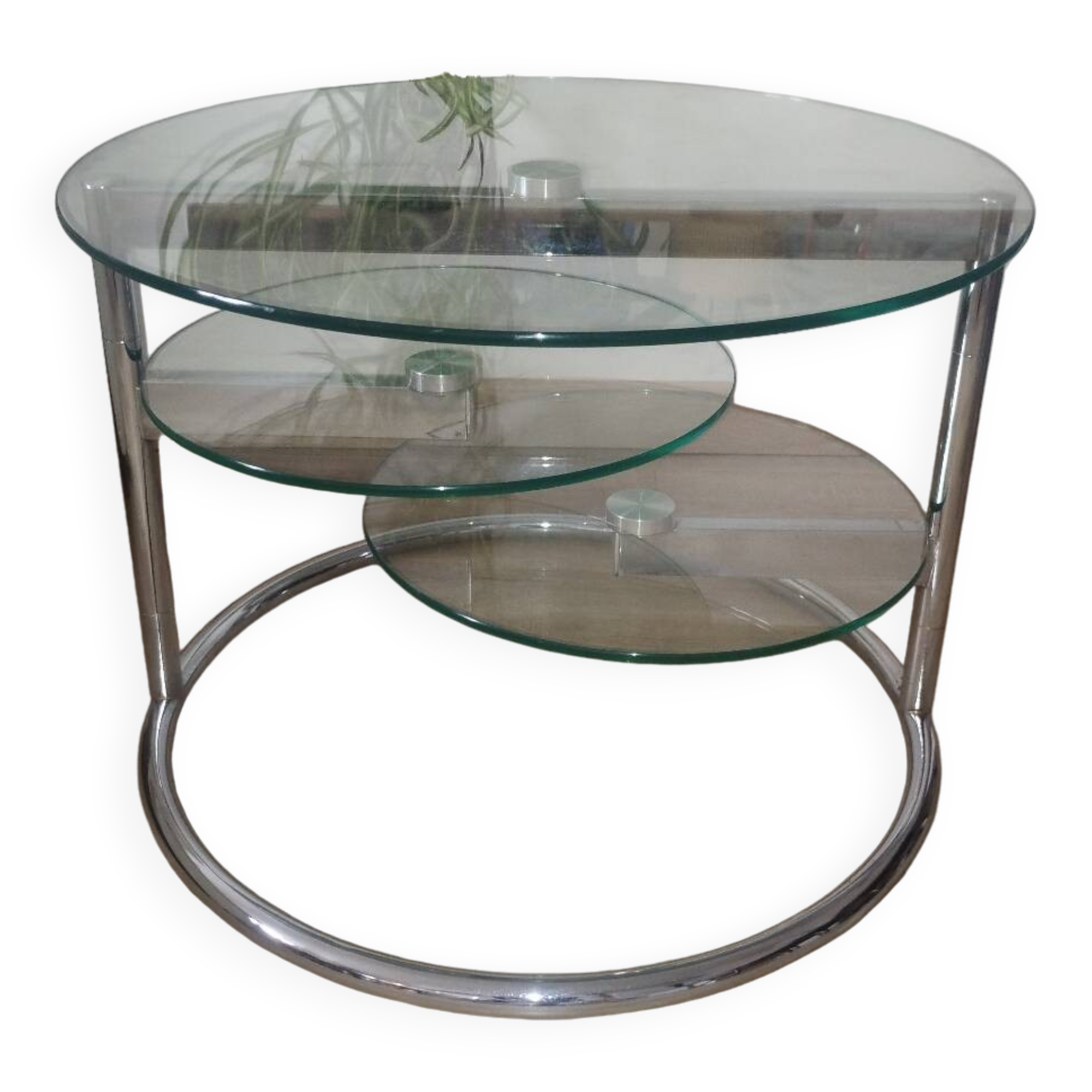 Table Basse en Verre et Métal Chromé
