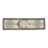 Tapis couloir vintage turc fait main en laine et coton beige des années 1970 89x320