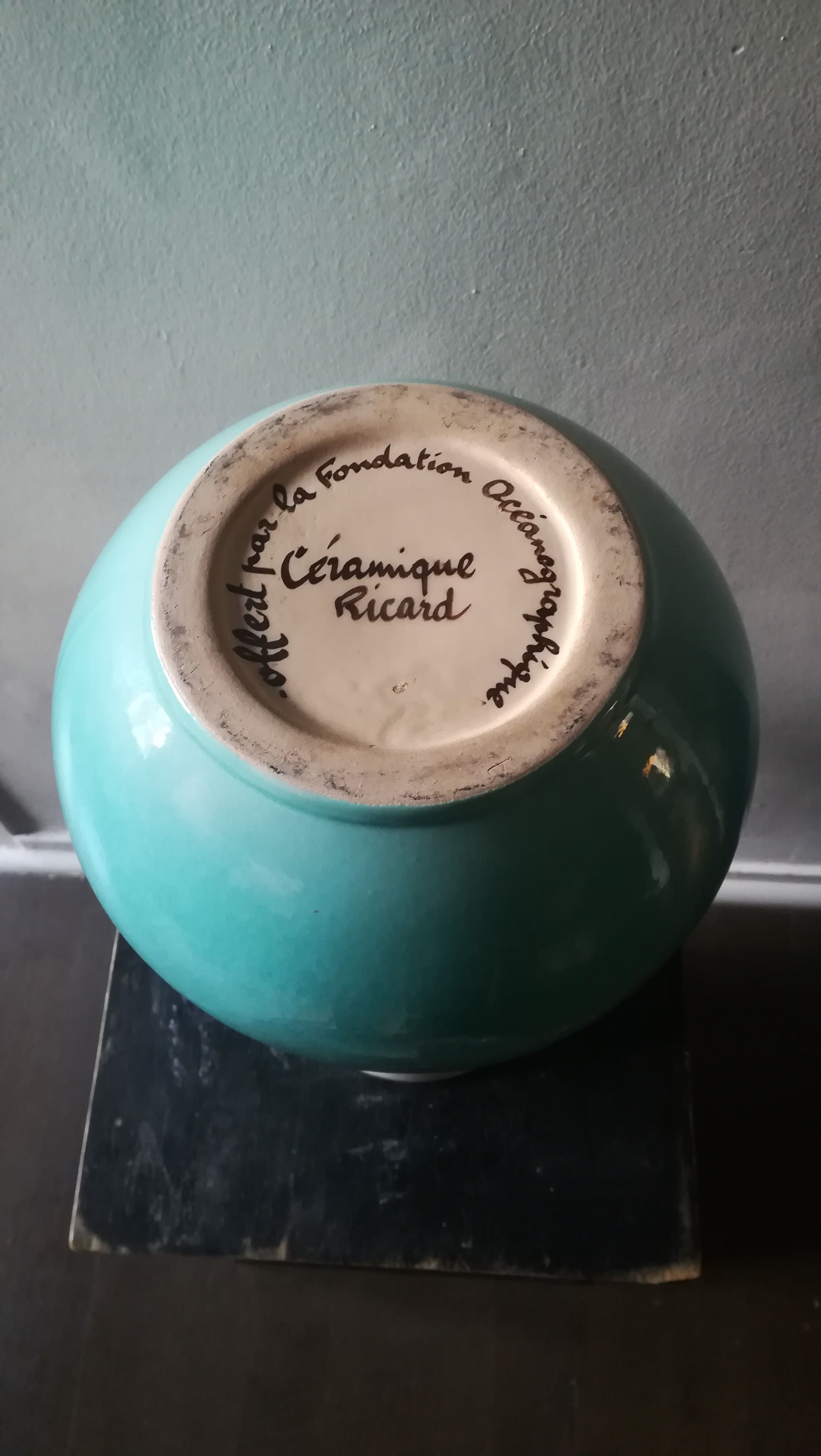 Large vase ceramic signed turquoise blue vallauris Ricard, around 1960.