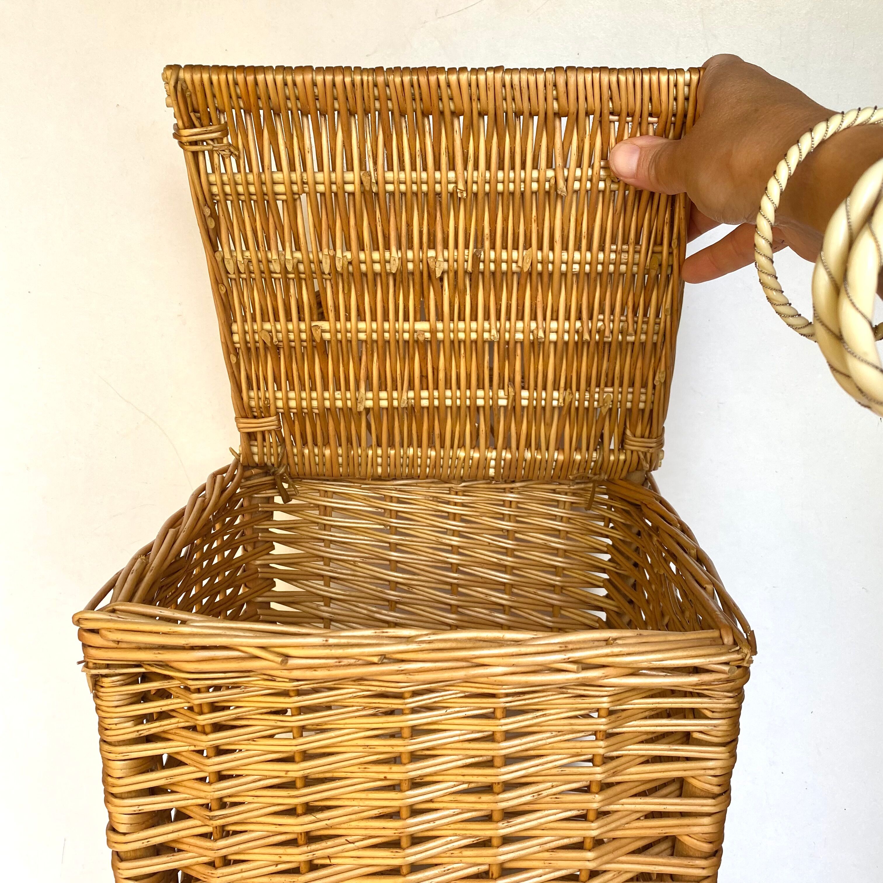 Vintage braided wicker bread hutch