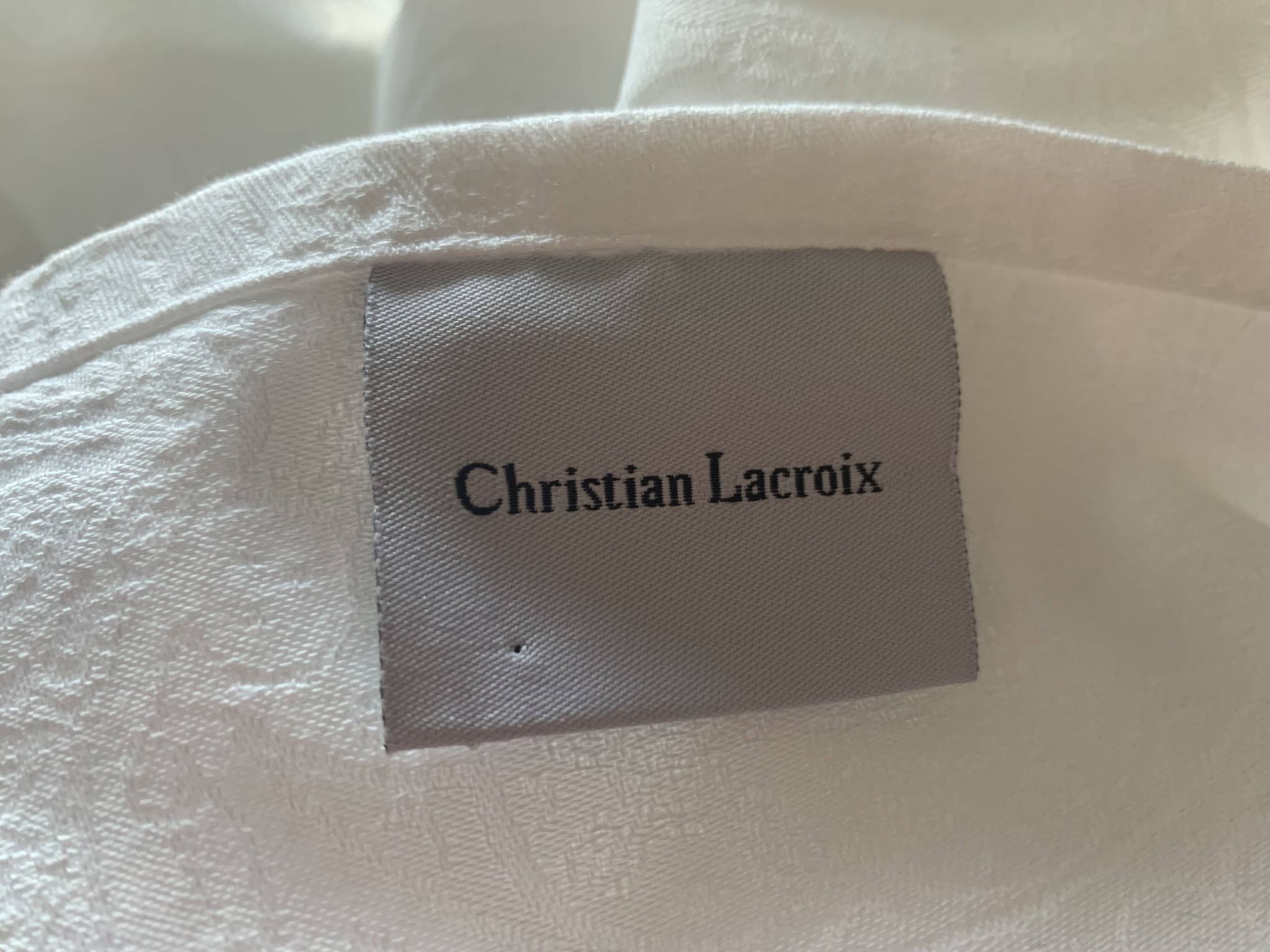 7 white damask cotton napkins, Christian Lacroix, vintage