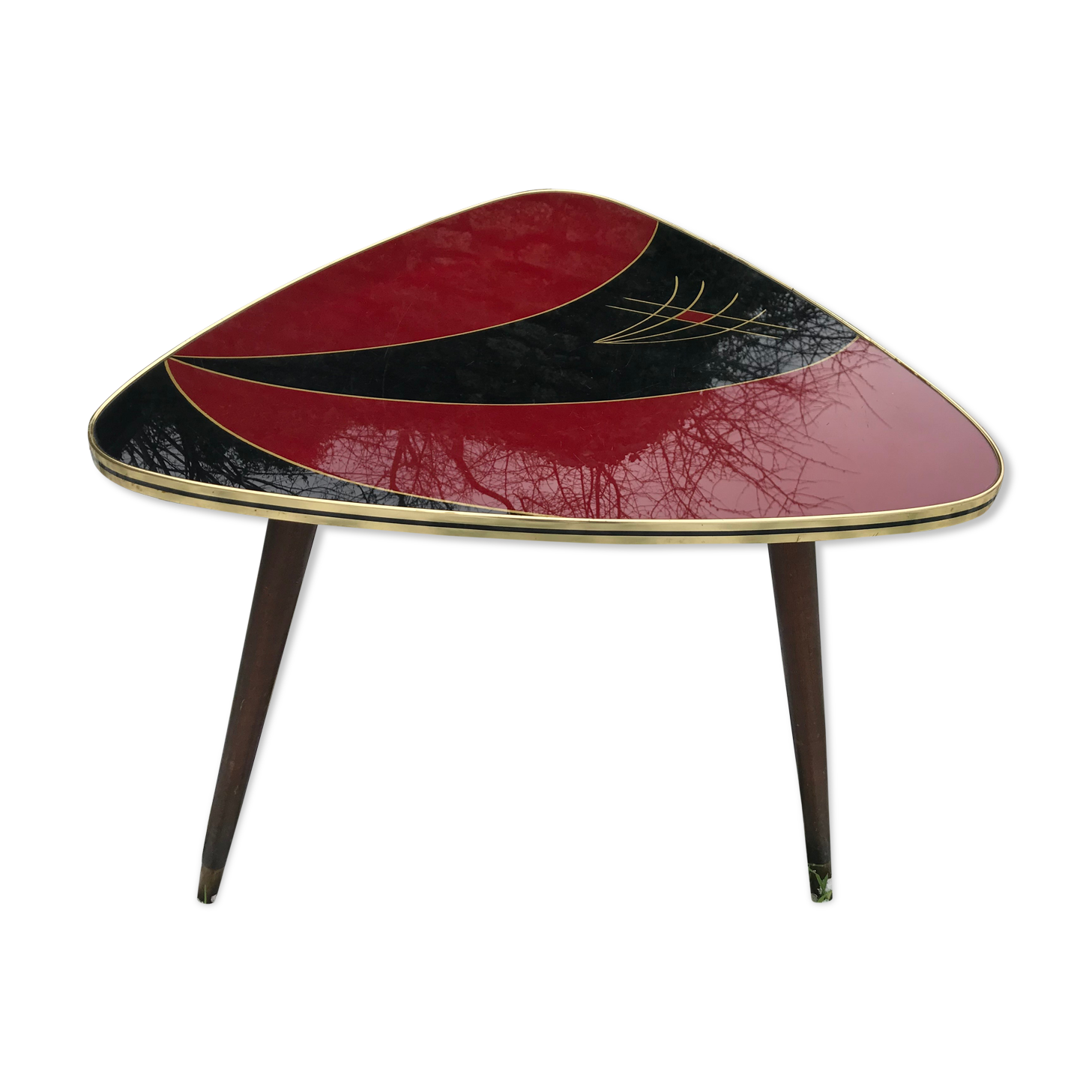 Tripod tripod triangular tray table in vintage glass 50/60s