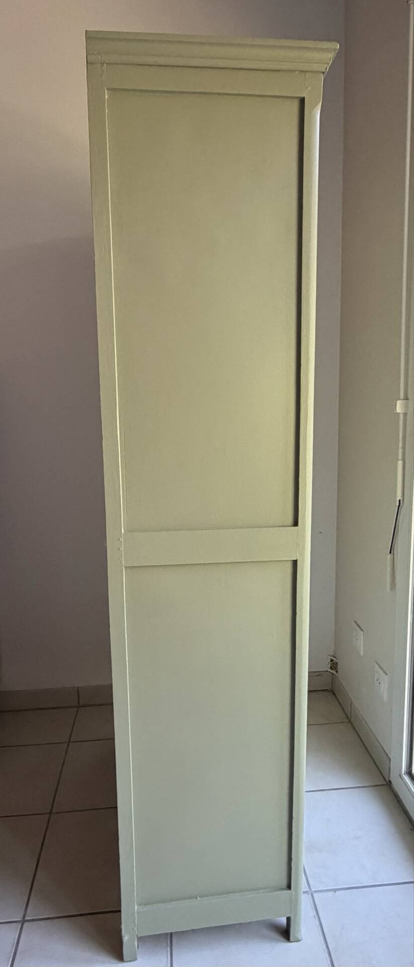 Antique Parisian wardrobe in sage green patina