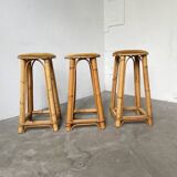 Set of three rattan high stools