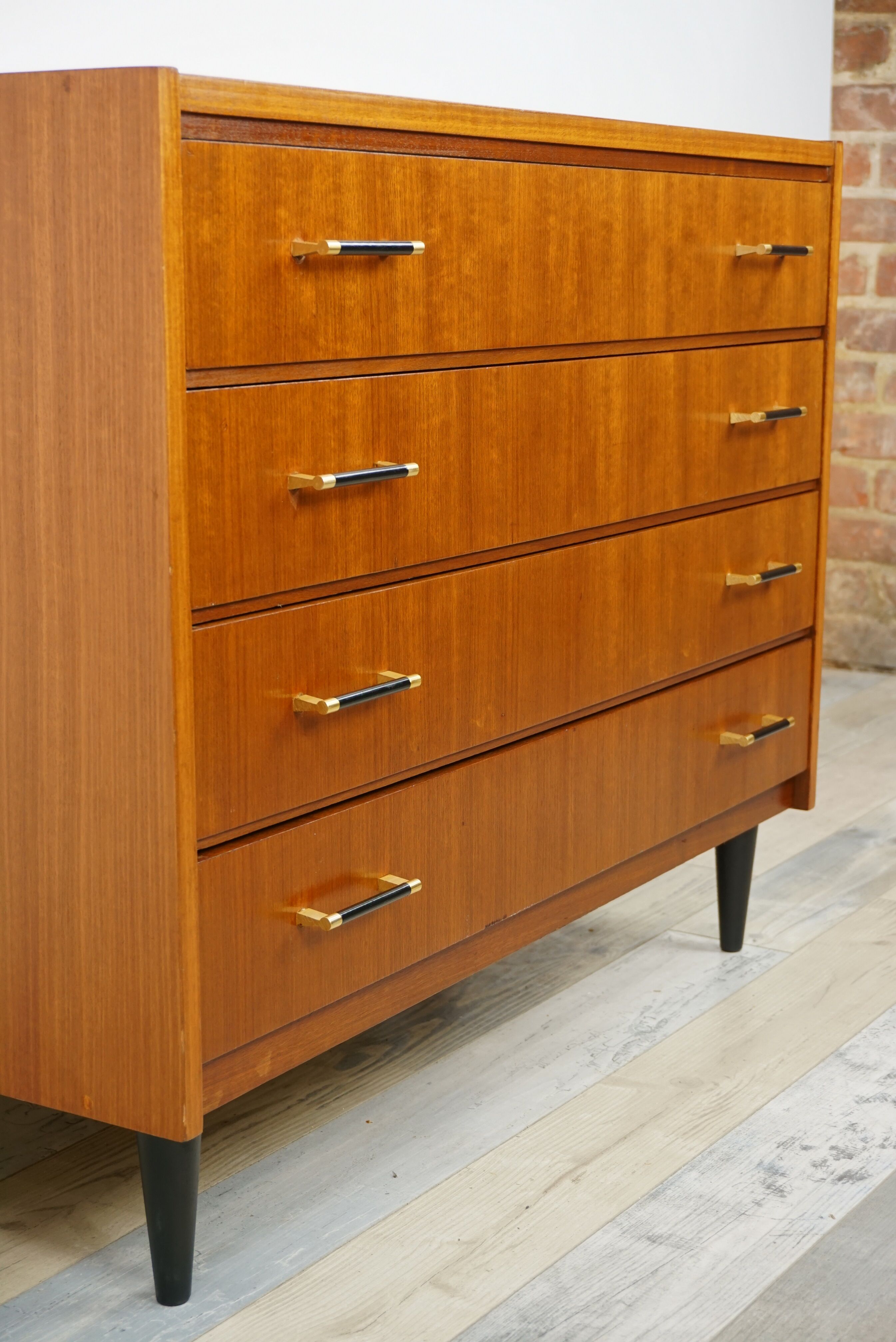 60s teak and brass chest of drawers