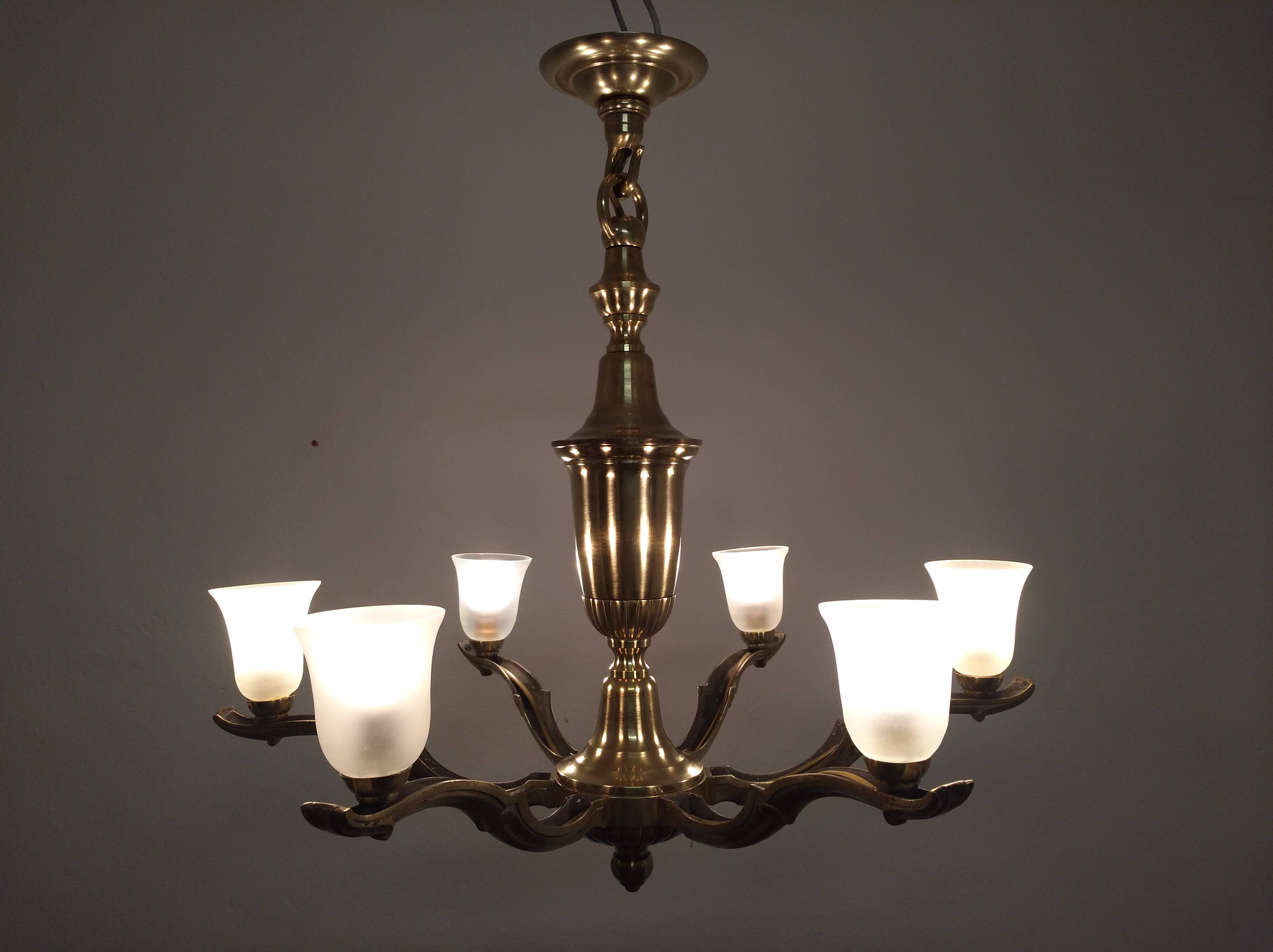 Art Deco bronze chandelier circa 1930