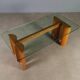 Vintage table in burl wood and glass, Italian design, 1970s.