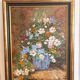 Oil Panel Bouquet Flowers Vase Blue Signed Framed Still Life