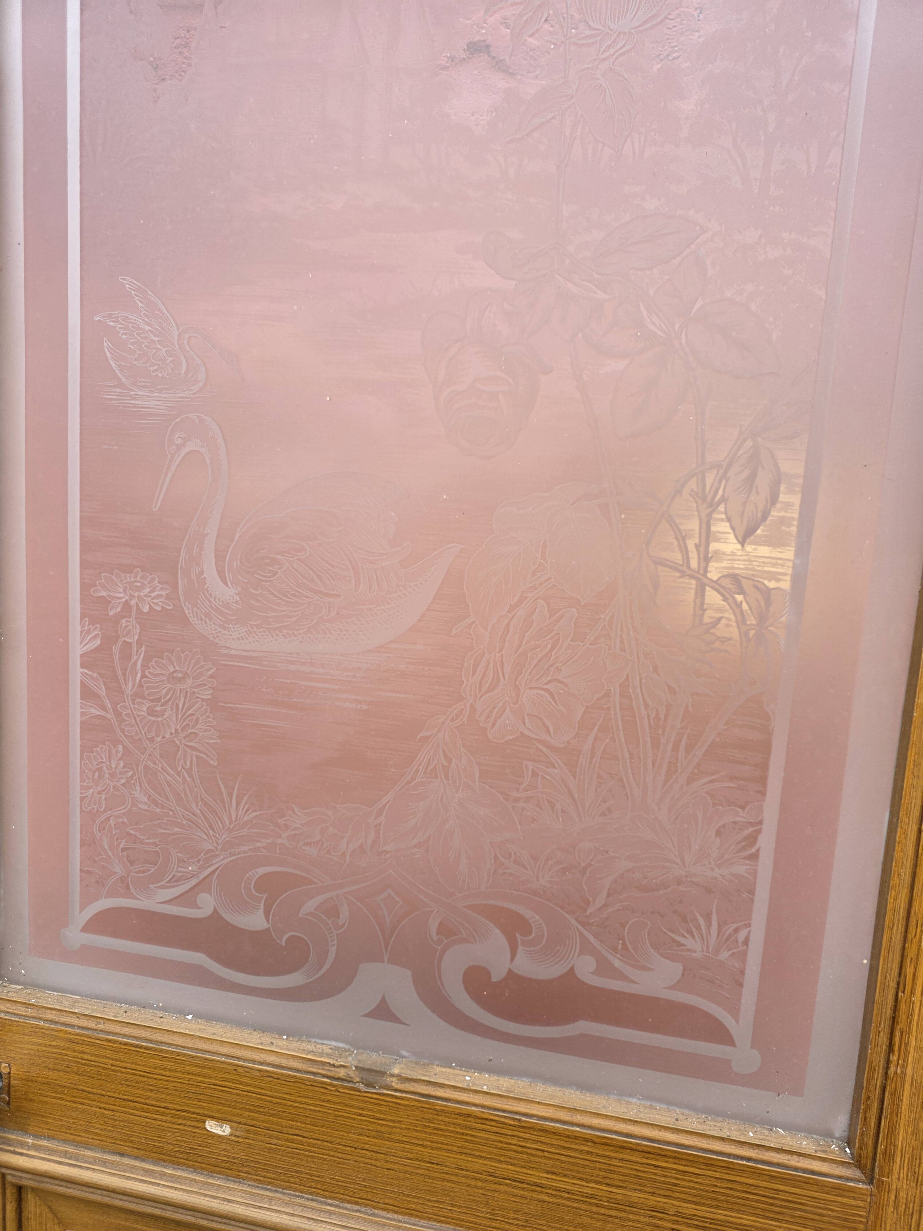 Engraved glass door, late 19th century.