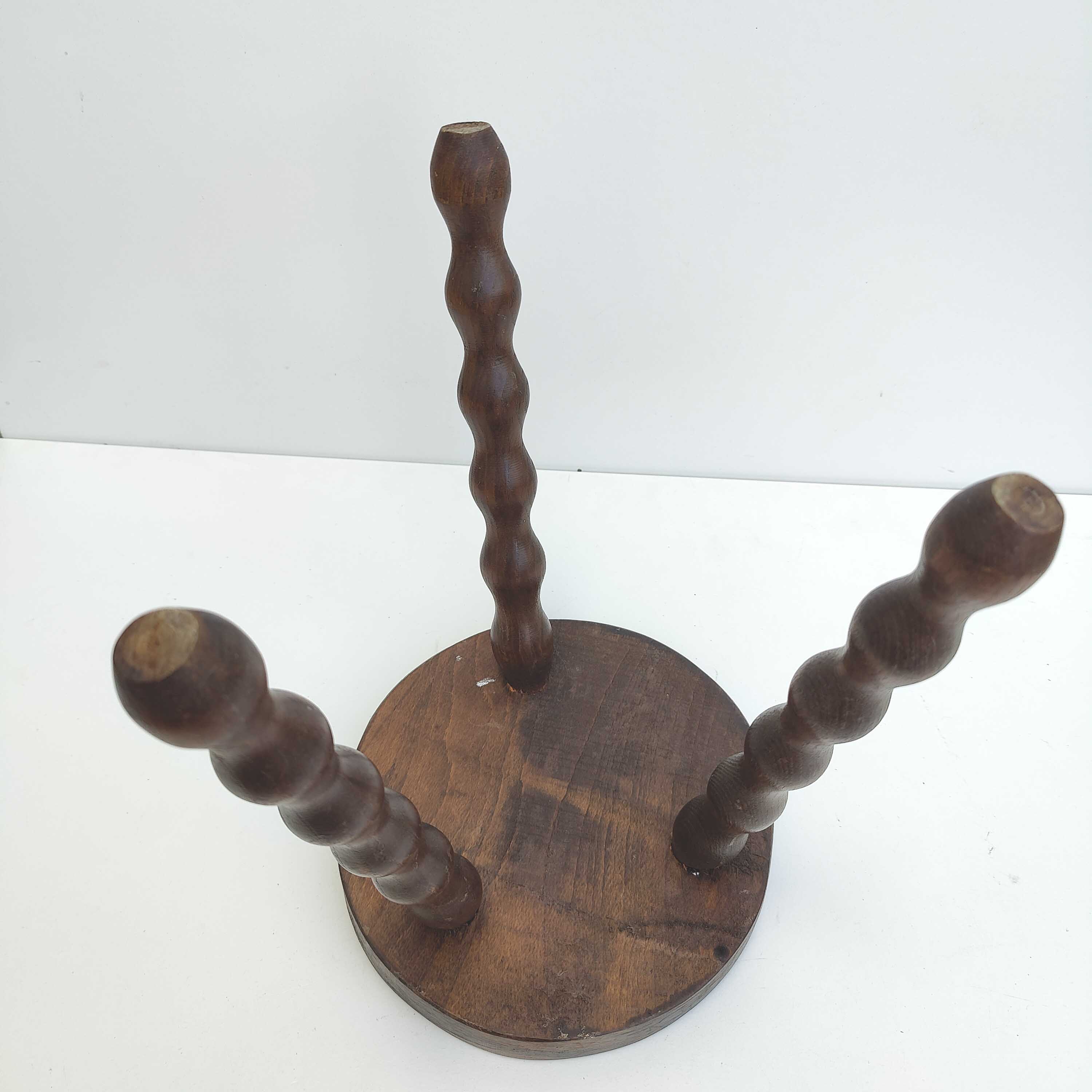 Vintage tripod stool in solid wood beaded feet