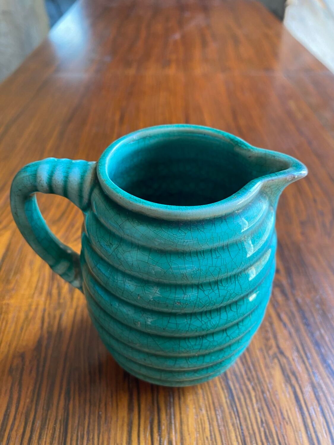 Magnificent blue-green ceramic pitcher 1950
