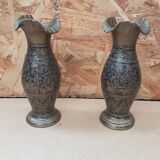 Pair of vintage painted black decor brass vase