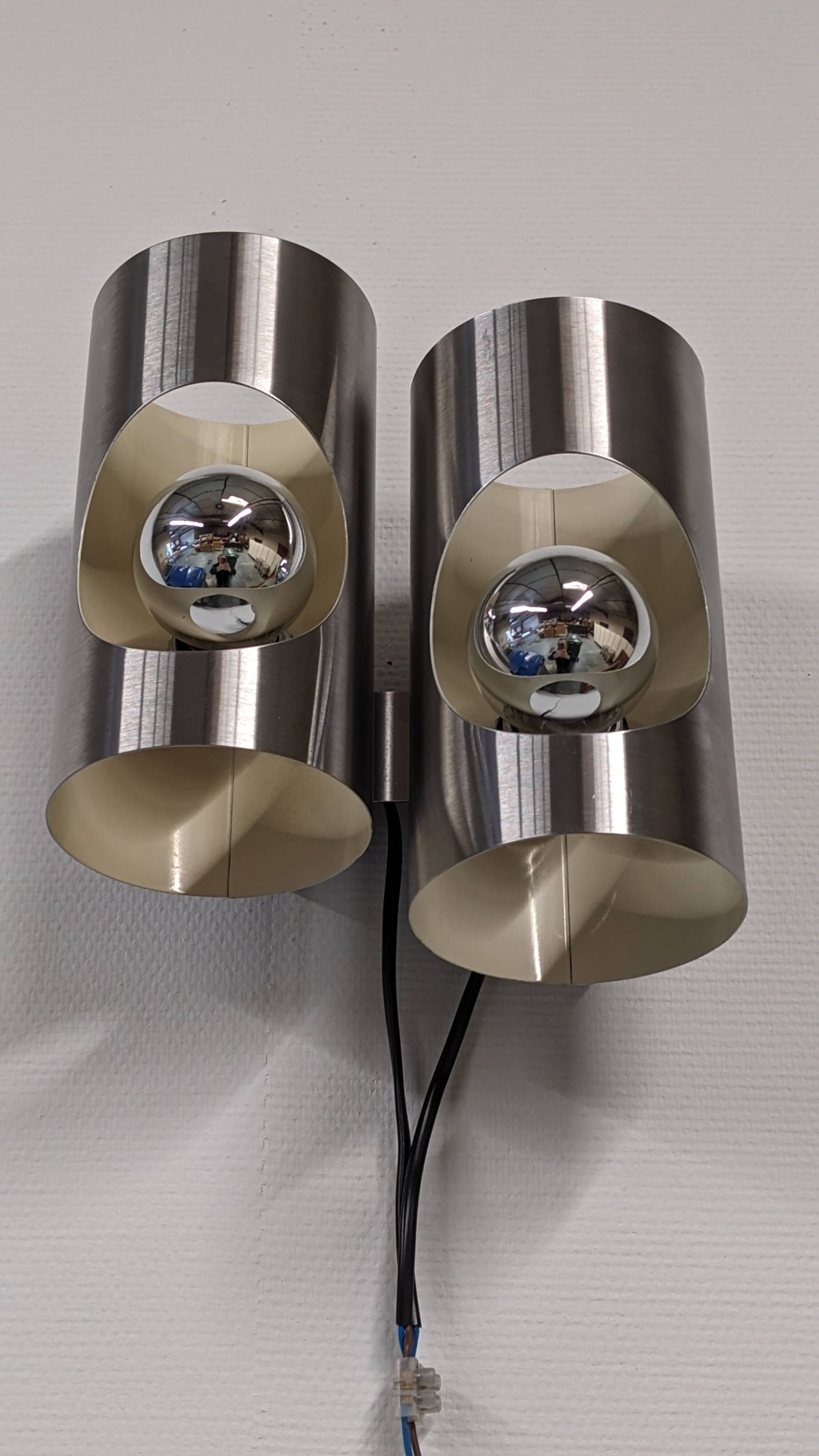Pair of Space Age double pipe wall lights by Oxar France, 1960s-70s