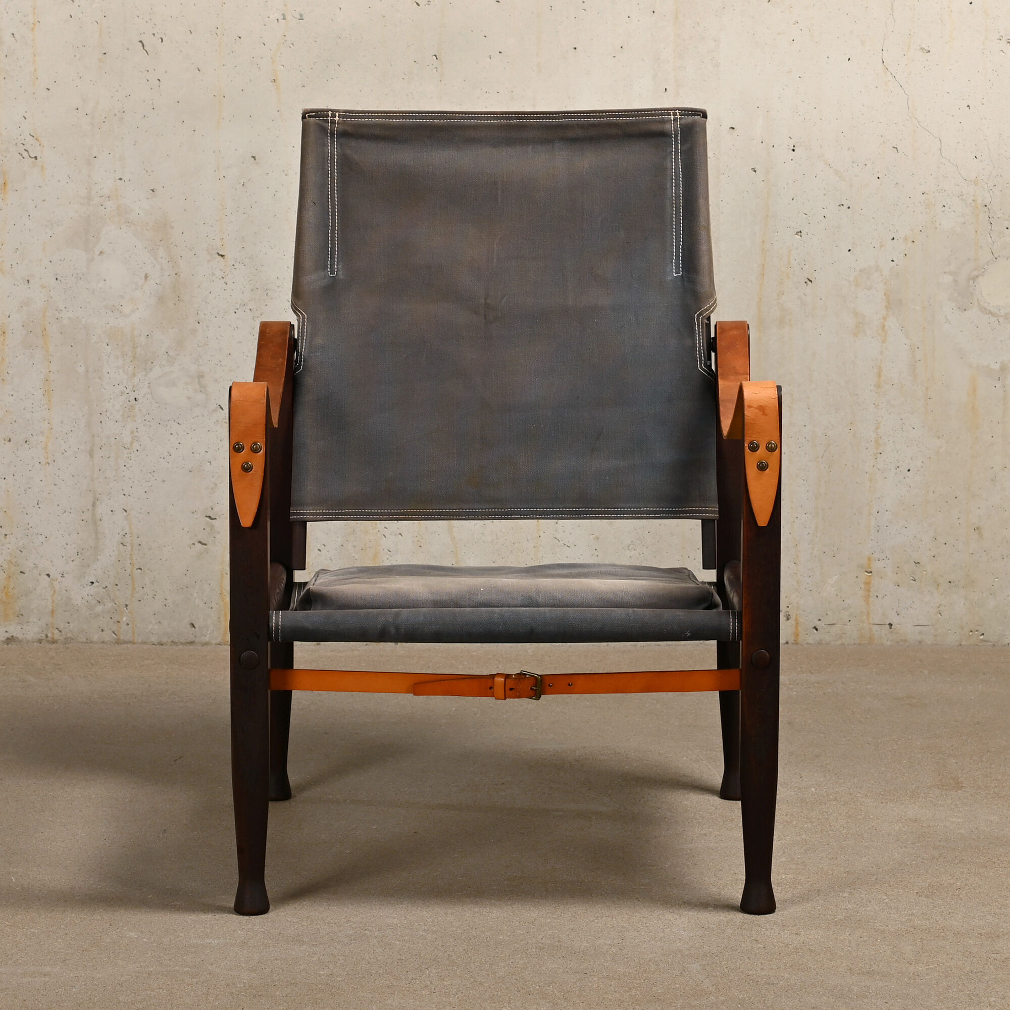 Kaare Klint Safari Chair in Grey Canvas and Dark Stained Ash for Rud Rasmussen
