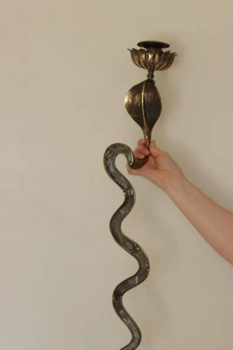 Pair of Neo-Egyptian Style Engraved Brass Wall Sconces Featuring Cobras