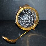 Vintage crystal ice bucket and gold frame "cristal ga" and cocktail ice cube spoon
