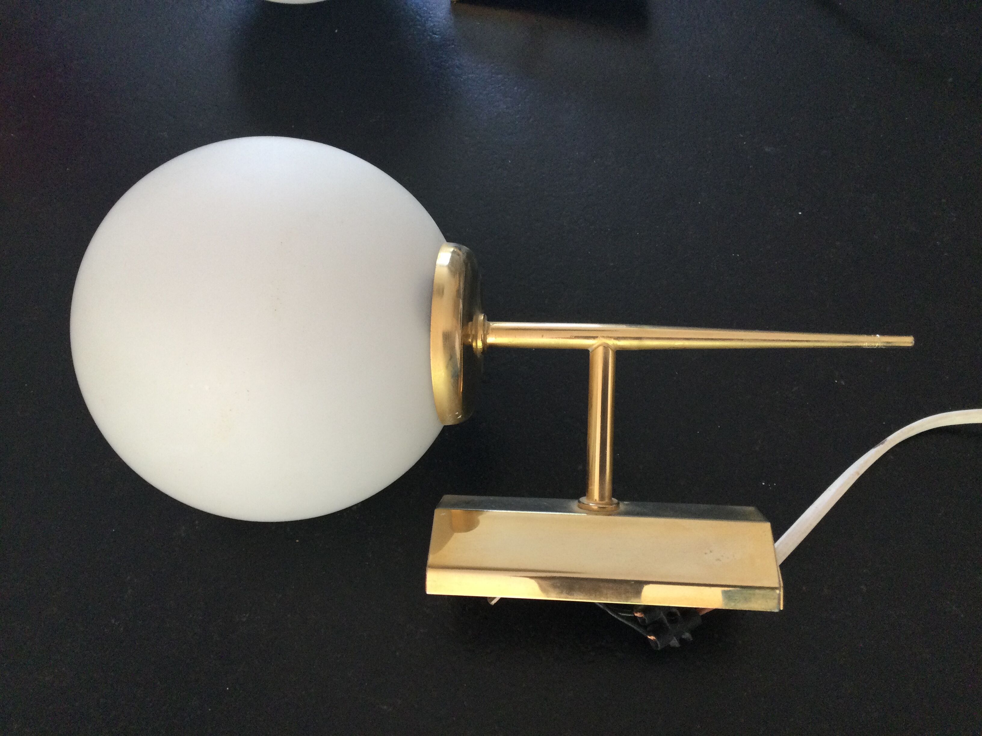 Small vintage wall lamps in opaline and golden metal