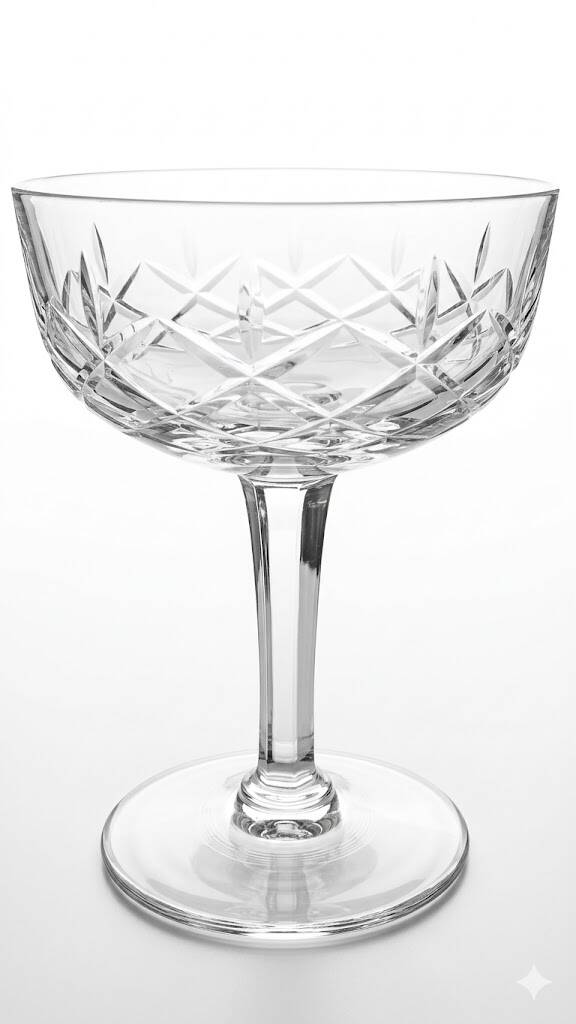 Cut crystal champagne coupes from the 1950s.