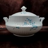 White porcelain soup tureen FD Chauvigny France, forget-me-not motif