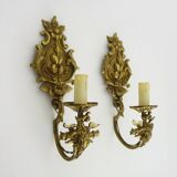 Vintage pair of 1950s gilt brass wall sconces