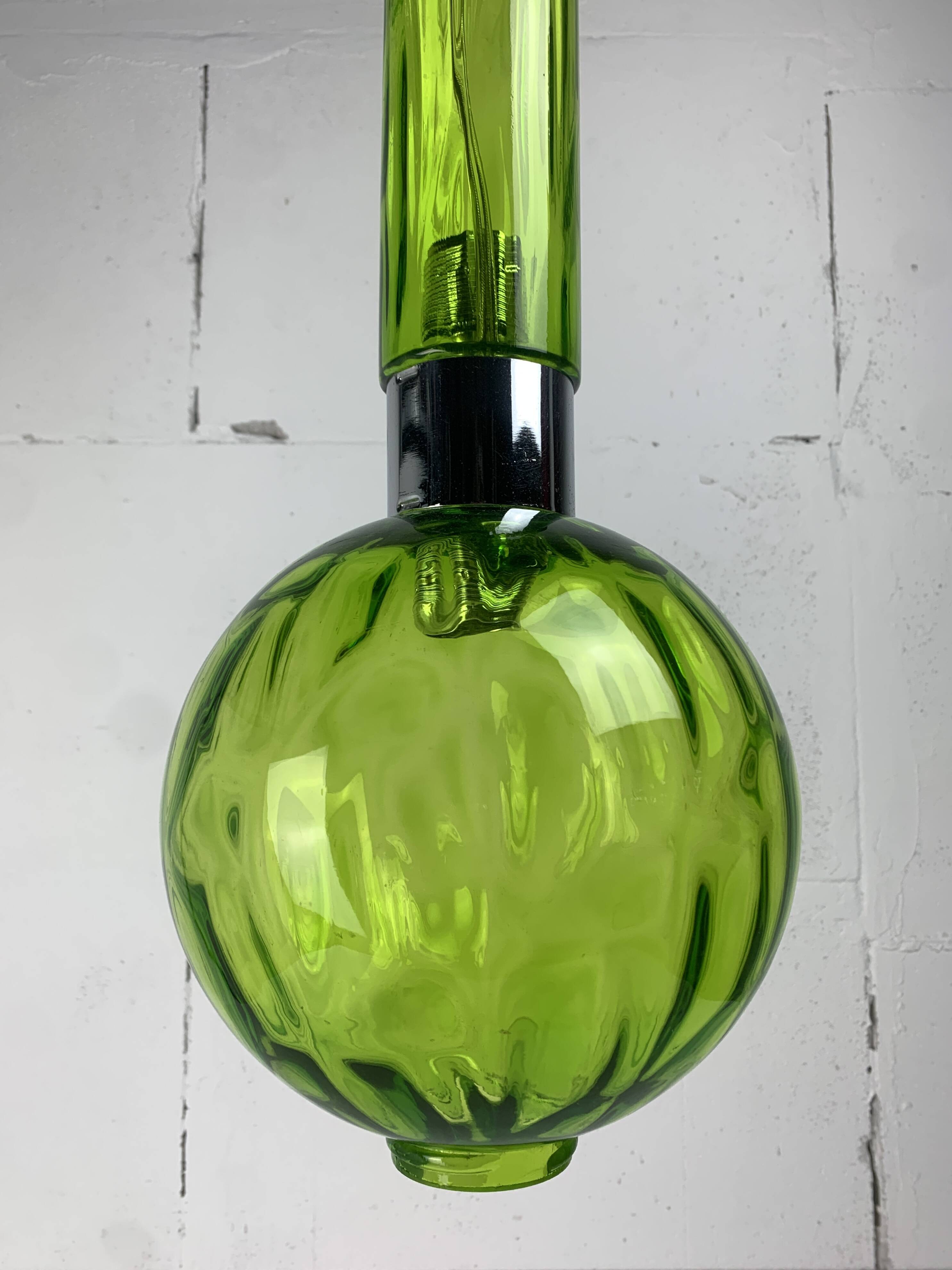 Midcentury extra large green glass tube pendant, Staff Leuchten 1960s-1970s