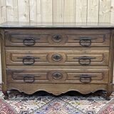 Commode d'époque Louis XV XVIIIème en noyer plateau peint en gris patiné