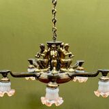 Art Deco chandelier decorated with solid bronze figures