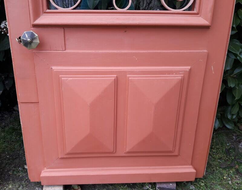 Entrance door 264x99cm old walnut oak wrought iron grille glass panel