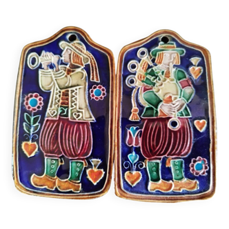 Pair of Breton wall plaques by J. C. Taburet Quimper