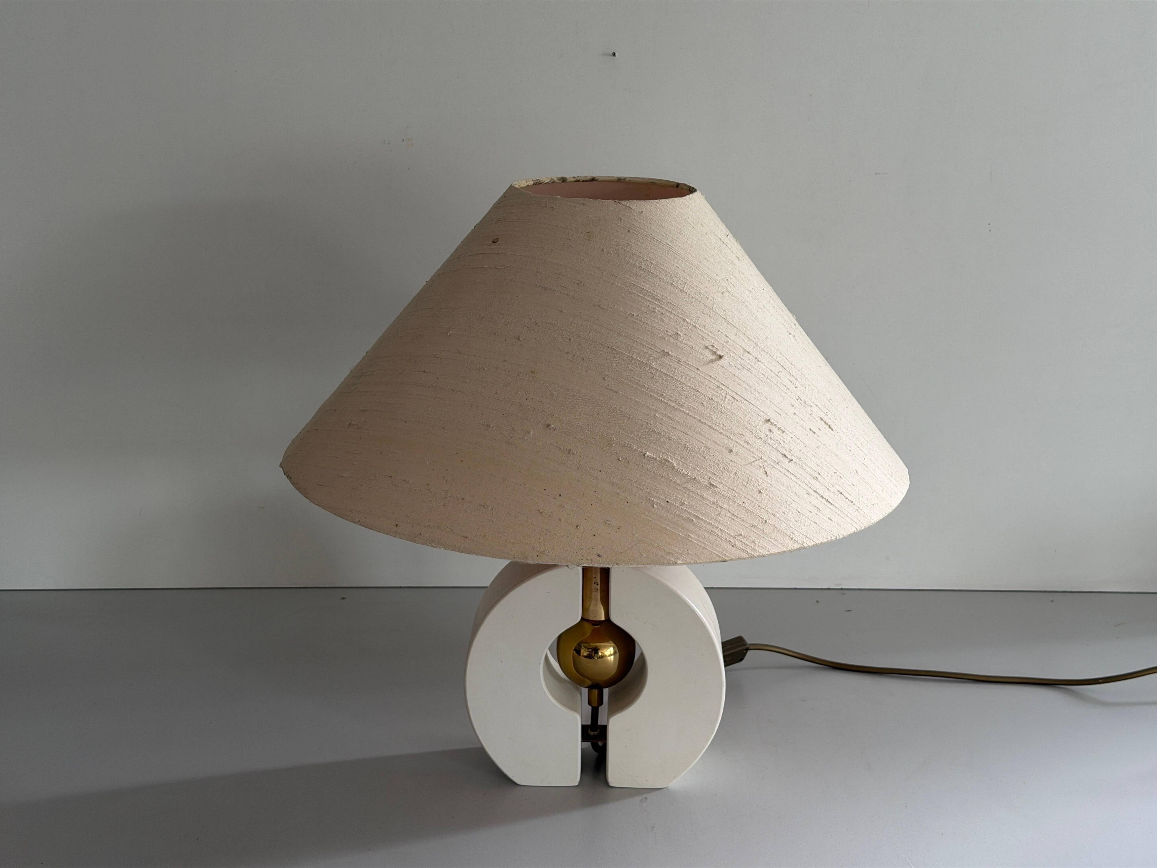 Wooden table lamp with fabric shade by Schröder & Co. Leuchten, 1960, Germany.