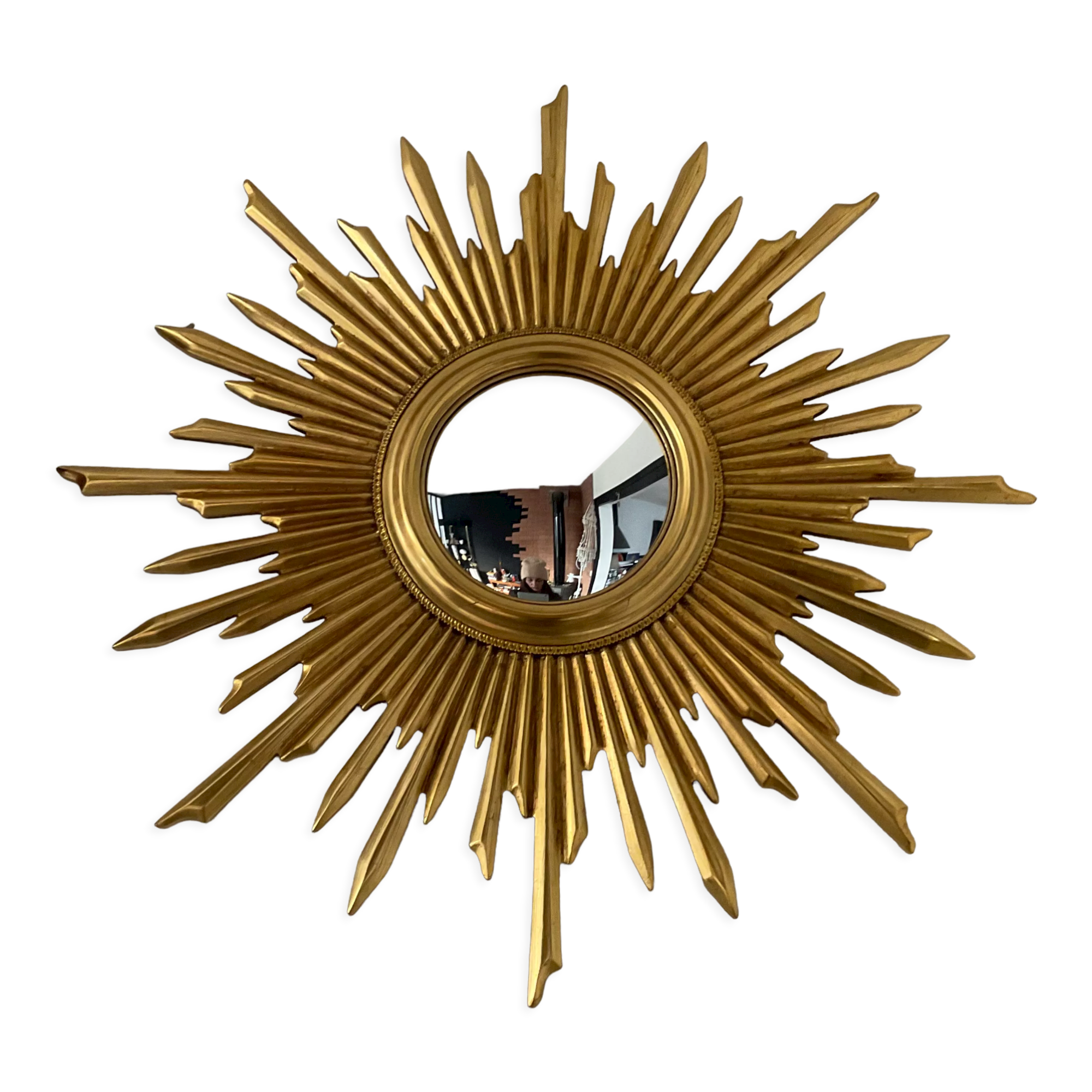Sun mirror witch's eye vintage gilded wood 60s-70s