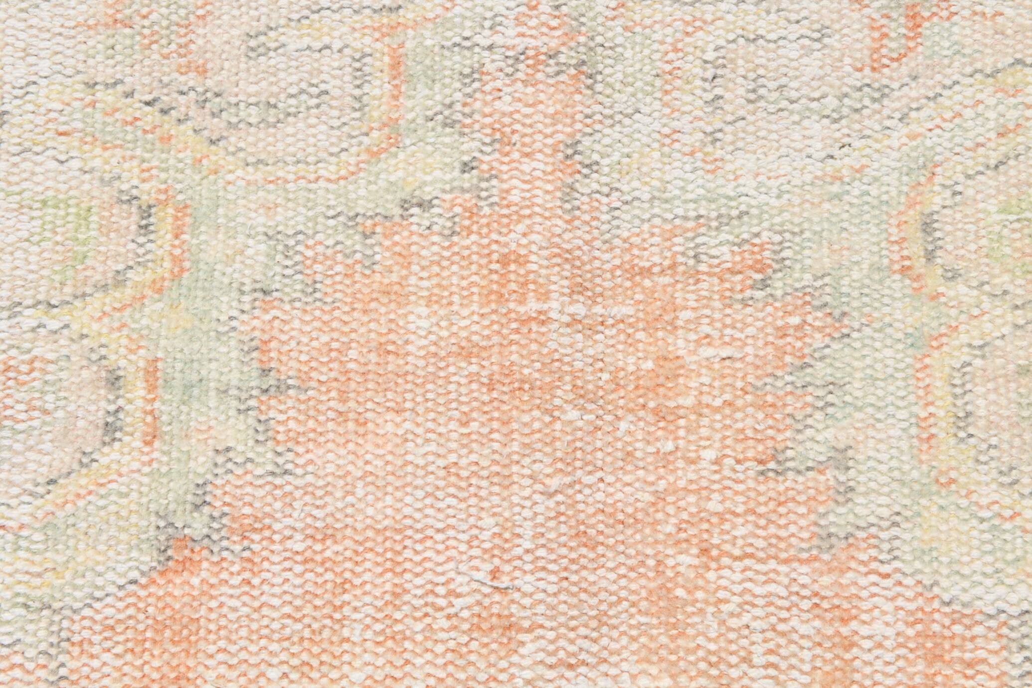Tapis Oushak Vintage, Laine Turque Pêche & Ivoire, 179x294 Cm