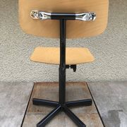 Chaise atelier métal noir avec assise & dossier bois réglable style vintage