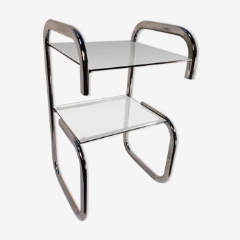 Vintage side table in chrome and smoked glass