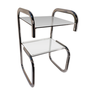 Table d'appoint vintage en chrome et verre fumé