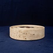 Italian Round Travertine and Copper-Toned Metal Ashtray, 1970